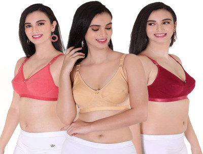 DILSOZ Multicolor Cotton Blend Non Padded Women's Set of 3 Full Coverage Bra Women Everyday Non Padded Bra(Multicolor)