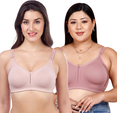 maashie M4414 Women's Side Panel Lace Double Layered Cups High Support Seamless Bra Women Everyday Non Padded Bra(Pink)