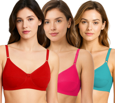 Salsa B-101 Non-Padded Non-Wired Full Coverage T-Shirt Bra Women Everyday Non Padded Bra(Red, Pink, Green)