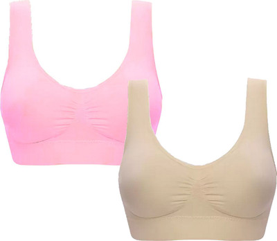 MOSSMOOR Women Sports Non Padded Bra(Beige, Pink)