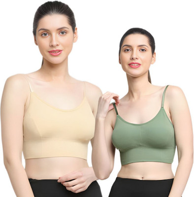 Luffy Luke Sports Bra for Women Everyday Lightly Padded Cotton Blend Bra For Women Women Sports Lightly Padded Bra(Beige, Dark Green)