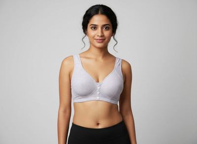 Lingerie Park Front Button Closure Patterns Soft Elastic Thin No Wire Lace Wide Shoulder Strap Women Sports Lightly Padded Bra(Purple)