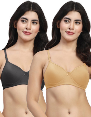 LILY mfruomalg Women T-Shirt Lightly Padded Bra(Brown, Black)