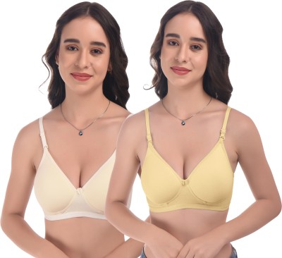 ELINA Women T-Shirt Lightly Padded Bra(White, Yellow)