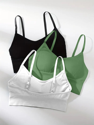 MAHEK CREATIVE 646-BLK-WHT-GREEN-03-30 Women Bralette Lightly Padded Bra(Black)