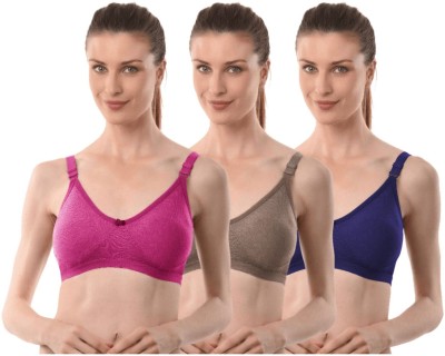 Vanila D Cup Size Seamless Bra Lingerie with milanch Fabric(Size 42, Pack Of 2) Women Bralette Non Padded Bra(Blue, Pink, Blue)