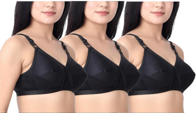 ASKFORGARMENTS Cross Cotton Bra Women T-Shirt Non Padded Bra(Black)