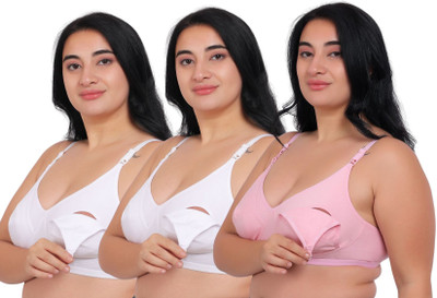 Fabme Women Maternity/Nursing Non Padded Bra(White, White, Pink)