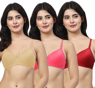 LILY maofcigam Women T-Shirt Heavily Padded Bra(Beige, Red, Maroon)