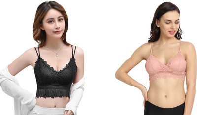 Lenriza Women Bralette Lightly Padded Bra(Black, Pink)