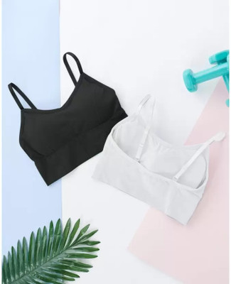 LASSIEGARB Women Bralette Lightly Padded Bra(Black, White)