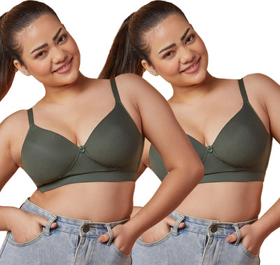 maashie MAASHIE M5505 Women's Padded Foam Cups Full Coverage Non Wired T-Shirt Bra Women Full Coverage Lightly Padded Bra(Dark Green)