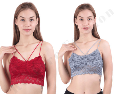 VS Beauti Sports Bras for Women Elegant Lace Wireless Yoga and Running Women Everyday Lightly Padded Bra(Grey, Maroon)