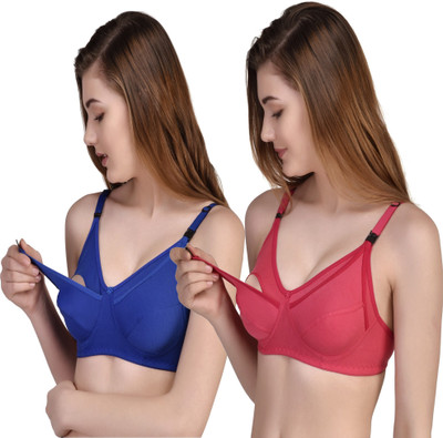 AVLVI CARE PREMIUM Women Maternity/Nursing Non Padded Bra(Red, Blue)