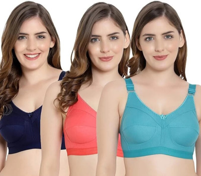 Vamshii Women Bra Women Full Coverage Non Padded Bra(Dark Blue, Pink, Green)
