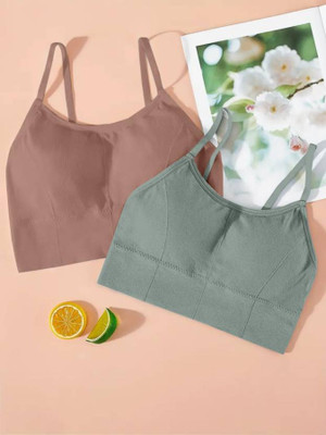 MAHEK CREATIVE Women Sports Lightly Padded Bra(Brown, Grey)