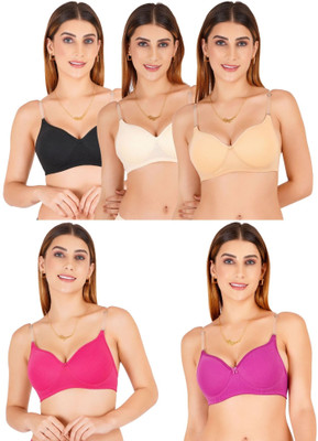 Liigne Transparent Strap Women Padded Bra Women Everyday Lightly Padded Bra(Black)