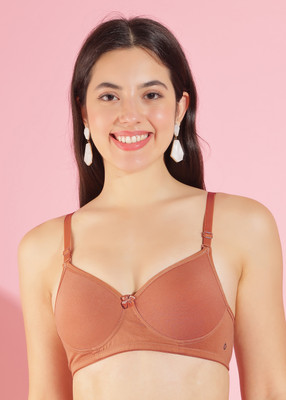 Dollar Missy Pack of 1 Cotton with Stretchy Elastane Thin Padded T-Shirt Women Everyday Heavily Padded Bra(Brown)