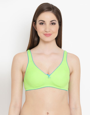 Clovia Cotton Non-Padded Wirefree Bra With Demi Cups - Green Women Full Coverage Non Padded Bra(Green)