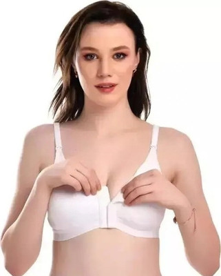 pranchi White Front open bra PO1 32 Women Full Coverage Non Padded Bra(White)