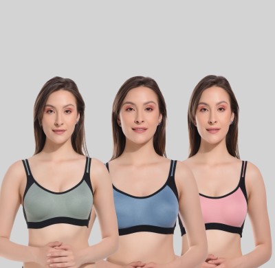 CURVZEX ANAYA Women Sports Non Padded Bra(Pink, Green, Blue)