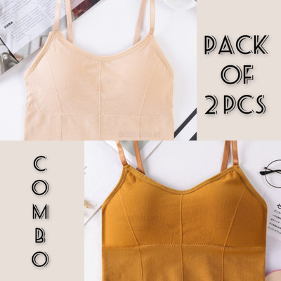 MAHEK CREATIVE Women's Sport Bra, Gym Bra, Lingerie, Honeymoon Bra, Padded Bra, Night Bra For Women T-Shirt Lightly Padded Bra(Yellow, Beige)