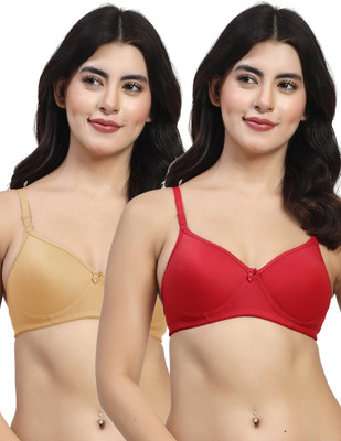 LILY mfruomalg Women T-Shirt Lightly Padded Bra(Maroon, Brown)