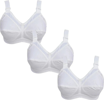 Ninteen-69 Women's Non-Padded Cotton Seamed Full Coverage C-Cup Bra (Pack of 3) Women Full Coverage Non Padded Bra(White)