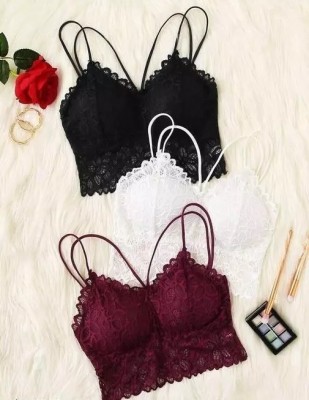 banreet beauty Women Bralette Lightly Padded Bra(Black, White, Maroon)