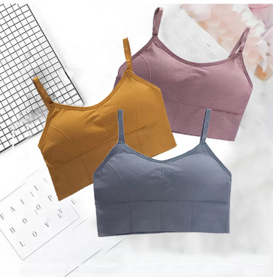 BRAABAA Pack of 3 Women fancy padded sports bra Women Sports Lightly Padded Bra(Yellow, Pink, Grey)
