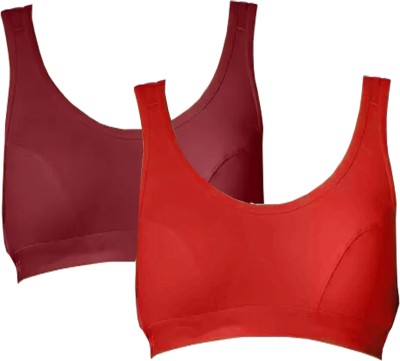 StyFun Women Cotton Blend Non-Padded Non-wired Bra Full Coverage Women Sports Non Padded Bra(Brown, Red)