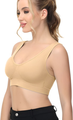 Zylum Fashion High Support Sports Bras for Women Comfortable Lightweight Breathable Fabric Women Full Coverage Lightly Padded Bra(Beige)