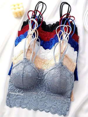Restore Fashion Women Beautiful Back Without Steel Ring Sun Flower Sexy Lace Bra Women Bralette Lightly Padded Bra(Multicolor)