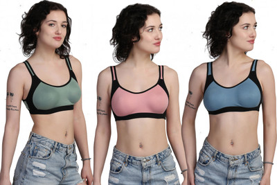CURVZEX Women Sports Non Padded Bra(Pink, Blue, Green)