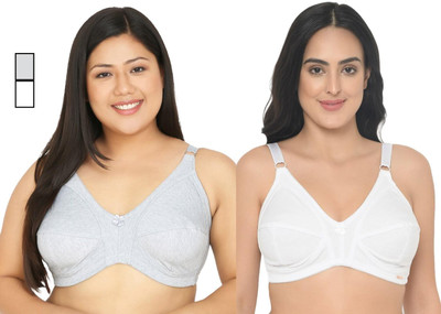 Curvy Love Women Full Coverage Non Padded Non Wired Bra with Adjustable Straps | Pack of 2 Women Everyday Non Padded Bra(Grey, White)