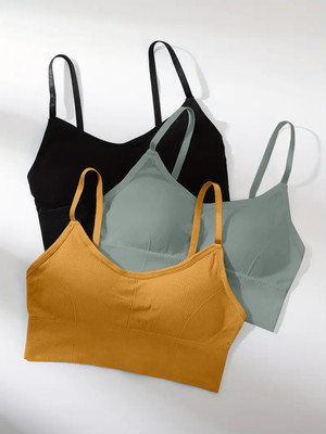 Comfy Secret 646-BLK-GRY-YELLOW-03-34 Women Everyday Lightly Padded Bra(Black)
