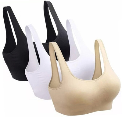 Brafee Pack of 3 Girls Stretchable Cotton sports non padded seamless sports gym bra Women Sports Non Padded Bra(Multicolor)