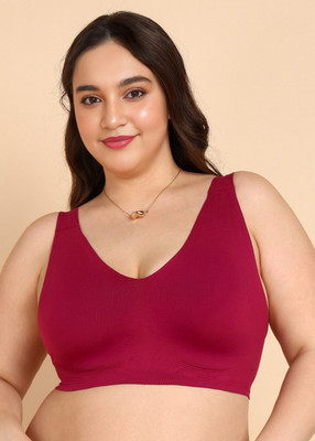 TWEENS Tweens Invisi-Fit Plus-Size Non-Padded Cotton Bonded Seamless Bra Women Minimizer Non Padded Bra(Maroon)