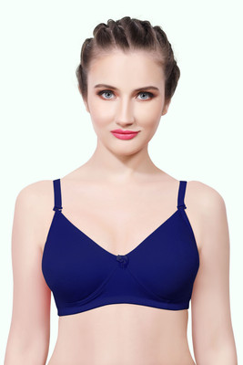 INTIHUG Women's Wireless Seamless Bra Ultra-Soft Push Up Full Coverage Bra Women Everyday Non Padded Bra(Blue)
