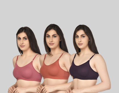 ASHMIRAS Pack of 3 Women Sports Non Padded Bra(Orange, Pink, Purple)