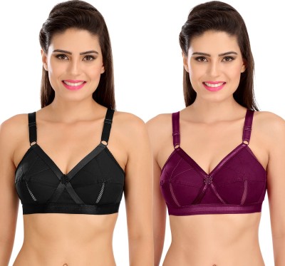 SONA Women's Perfecto Cotton Full Day Everyday Comfort Non Padded Full Coverage Bra Women Everyday Non Padded Bra(Black, Purple)