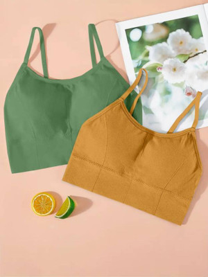 DYZINSTORE Women T-Shirt Lightly Padded Bra(Green, Yellow)