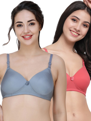 COLLEGE GIRL Hellopad ComboPO2 Women T-Shirt Lightly Padded Bra(Grey, Red)