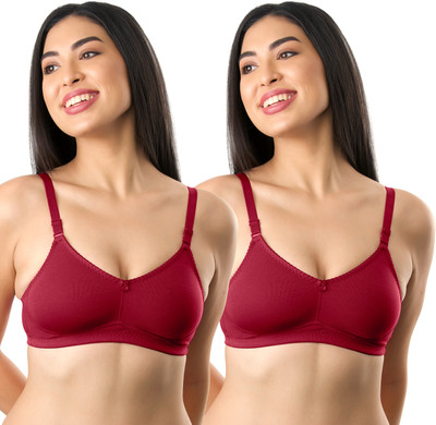 kalyani Emma Double Layered Seamless Cups Full Coverage Cotton Bras | Pack of 2 Women Everyday Non Padded Bra(Maroon)
