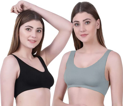 BRAASHEE Pack of 2 Everyday non padded bra for girls (Multicolor) Women Sports Non Padded Bra(Grey, Black)