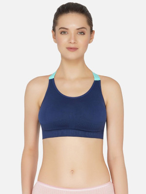 Zylum Fashion Wide Strap Racerback High Support Sports Bra for Women Comfortable & Breathable Women Sports Lightly Padded Bra(Blue)