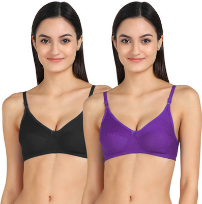aamarsh Emi-BRA Women Full Coverage Non Padded Bra(Black, Purple)