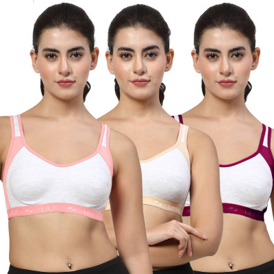 LILY Strops999 Women Sports Non Padded Bra(Orange, Beige, Purple)