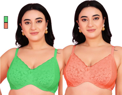 Curvy Love Women Full Coverage Non Padded Wired Bra with Adjustable Straps | Pack of 2 Women Everyday Non Padded Bra(Green, Pink)