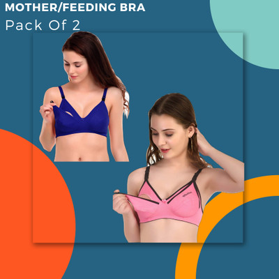 VEDANTVIKENTERPRISES Non Padded Maternity BreastFeeding Mother Bra Combo Pack-2 Women Maternity/Nursing Non Padded Bra(Multicolor)